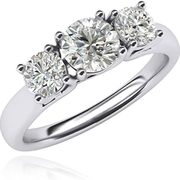 Solid Sterling Silver Three Stone Trellis Simulated Diamond Ring